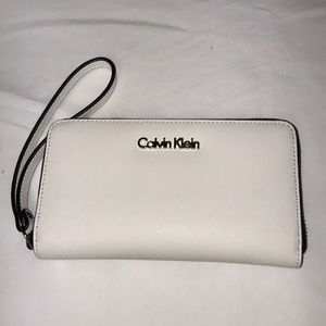 Calvin Klein white Leather wristlet